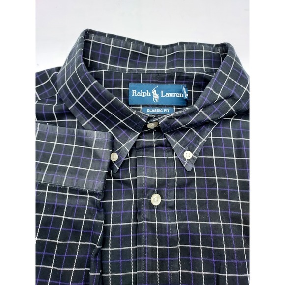 Ralph Lauren XXL Plaid Button Down Shirt Black Purple White Mens Classic Fit - Picture 1 of 7